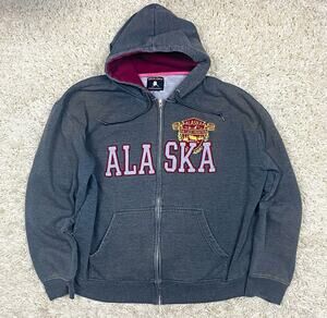 Arctic Circle Alaska Graphic Full Zip XL Fleece Lined Hoodie Mens Gray Pockets